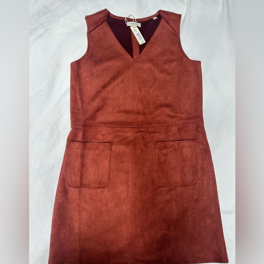 Max Studio Women's Sleeveless Faux Suede V-Neck Dress
